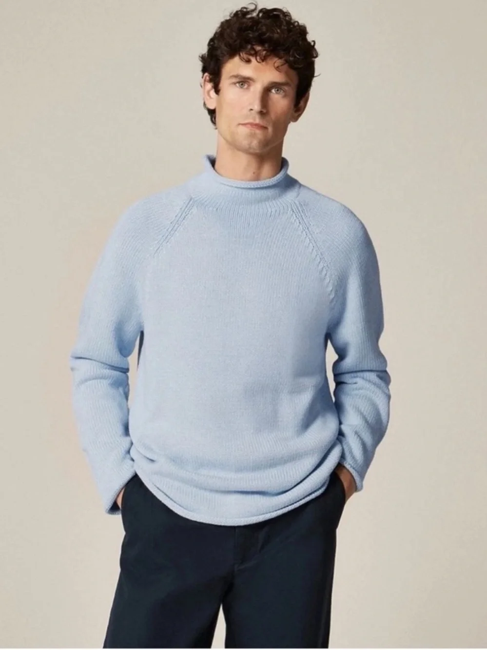 J. Crew Men’s 1988 Rollneck sweater in cotton in Heather Sky Blue Size Large NWT